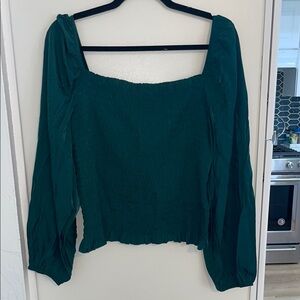 Elegant Smocked Long-sleeve Green Women's Top | XL